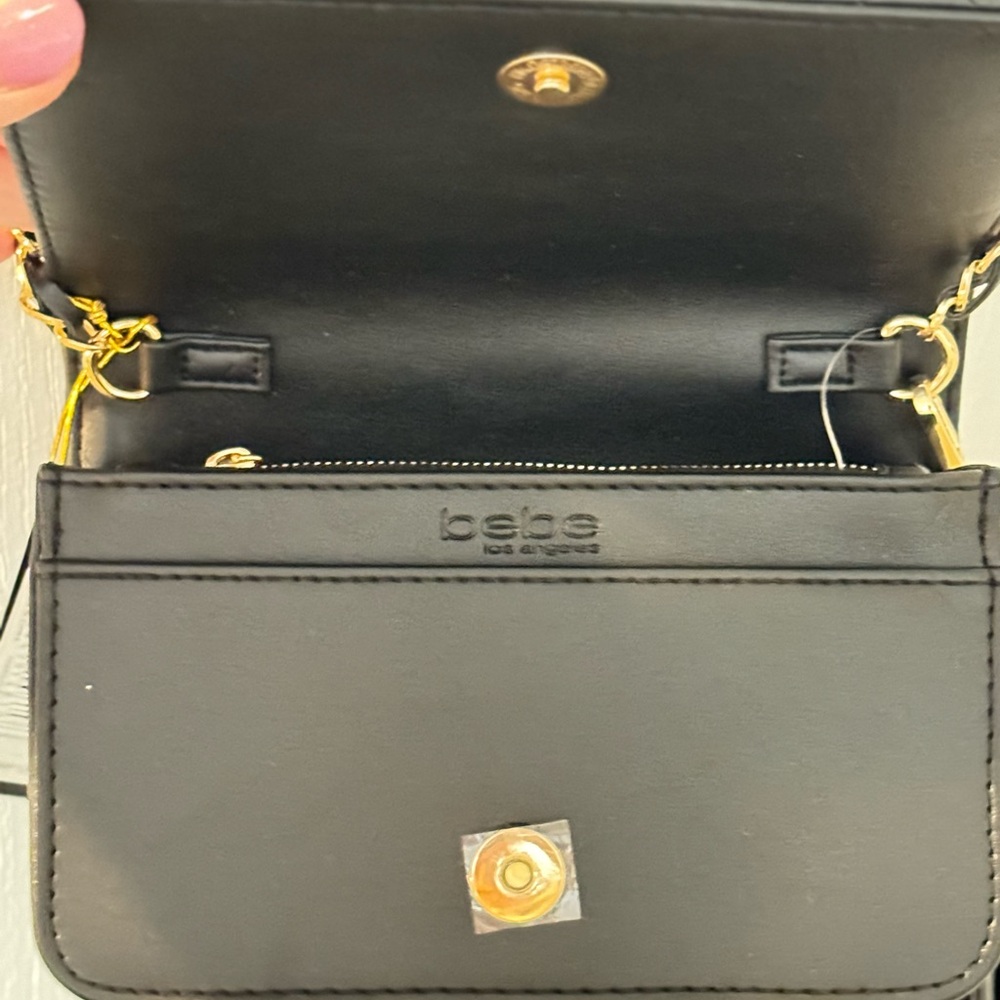 NWT♟️Bebe Chevron Quilted Black Crossbody Bag/Cardholder/Keyring♟️black/gold - Picture 14 of 16